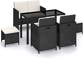vidaXL Gartenmöbel 6-TLG. Schwarz Poly Rattan