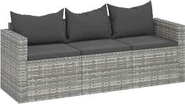 vidaXL Gartensofa 3 Sitzer, Sofa mit 3 Sitzkissen