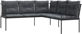vidaXL Gartensofa in L-Form mit Kissen Schwarz