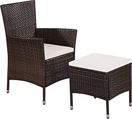 vidaXL Gartenstuhl mit Hocker Poly Rattan Braun