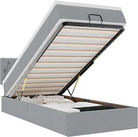 vidaXL Ottoman-Bett mit Matratze LEDs Hellgrau