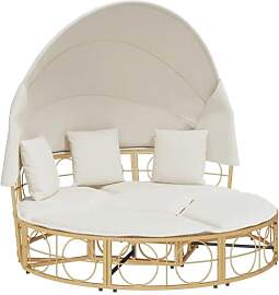 vidaXL Outdoor-Loungebett mit Dach und Kissen Poly 