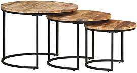 vidaXL Raues Mangoholz Satztisch 3-TLG. Couchtisch 