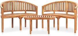 vidaXL Teak Massiv Gartenmöbel 3-TLG. Bananenbank 