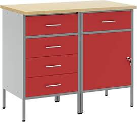 vidaXL Werkbank mit Schubladen 2 pcs Rot und Grau