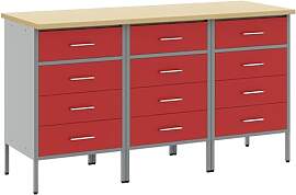 vidaXL Werkbank mit Schubladen 3 pcs Rot und Grau