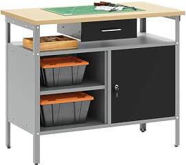 vidaXL Werkbank mit Schubladen Schwarz und Grau