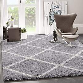 VIMODA Hochflor Teppich Wohnzimmer Shaggy Skandi