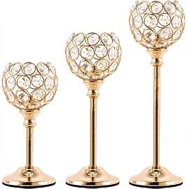 VINCIGANT 3er Set Kerzenständer Gold, Kristall