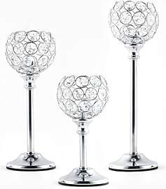VINCIGANT 3er Set Kerzenständer Silber, Kristall