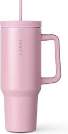 VINSUN Thermobecher 1200ml Pink mit Strohhalm und