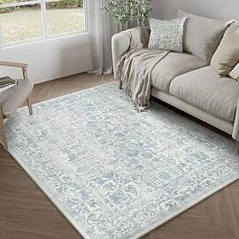 Vintage Blau Waschbarer Teppich Wohnzimmer
