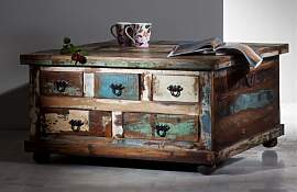 Vintage Möbel Couchtisch Truhe 90x47x90cm bunt