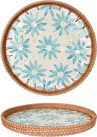 Vintage Tablett aus Rattan mit Muschel,