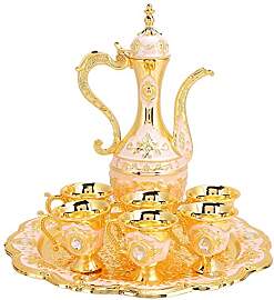 Vintage Türkische Kaffeekanne mit 6 Kaffeetassen, 