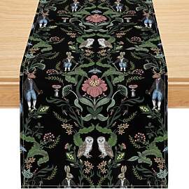 Vintage Waldtier Tischläufer mit Eule Hase und