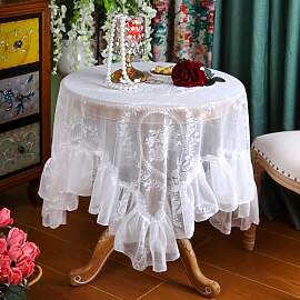 Vintage Weiße Spitze Tischdecke Blumen Bestickte