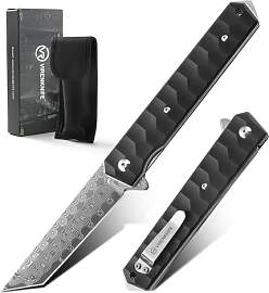 VIRENKNIFE Damast Taschenmesser mit Clip,Scharf