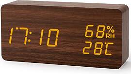 Virklyee Wecker aus Holz digital, 12/24HR, 3