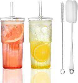VITEVER 600ML Bubble Tea Glasbecher mit Deckel und 