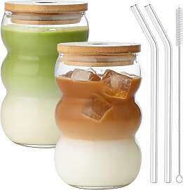 VITEVER Matcha Latte Glas, 2pcs 550ml Glasbecher