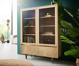 Vitrine Budaya 115x135 cm Mango Natur 4 Türen