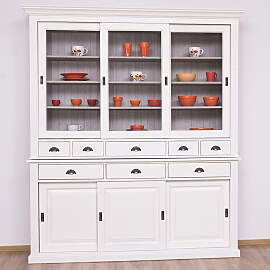 Vitrine mit Schiebetüren braungrau altweiß Shabby