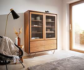 Vitrine Stonegrace 115x150 Akazie Natur 2 Türen 4 