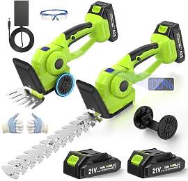 VOERJIA Akku-Heckenschere 21V, 2-in-1 Grasschere