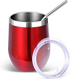 Volhoply 12oz Edelstahl-Weinbecher mit Deckel und