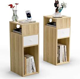 VOUNOT® Nachttisch 2er Set, Schmal, Beistelltisch 