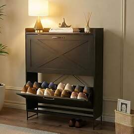 VOWNER schmal Schuhschrank 2 Klappen, verstellbar