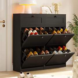 VOWNER Schuhschrank mit 4 Klappen, Schuhregal