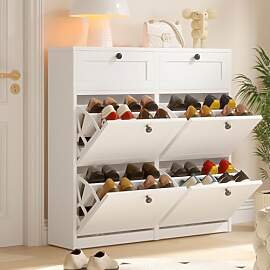 VOWNER Schuhschrank mit 4 Klappen, Schuhregal