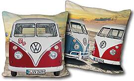 VW Volkswagen Bulli T1 Kuschel-Kissen, Rot-Blau 40 