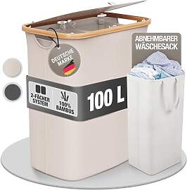 Wäschekorb 100L Faltbar mit Deckel und 2 Fächern 