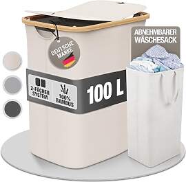Wäschekorb 100L mit 2 Deckeln und 2 Fächern –