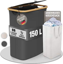 Wäschekorb 150L Faltbar mit Deckel und 2 Fächern 