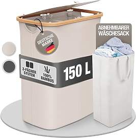 Wäschekorb 150L Faltbar mit Deckel und 2 Fächern 