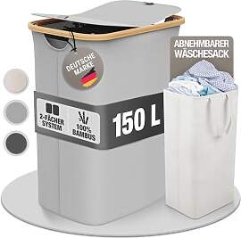 Wäschekorb 150L mit 2 Deckeln und 2 Fächern –