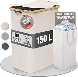 Wäschekorb 150L mit 2 Deckeln und 2 Fächern –