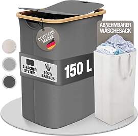 Wäschekorb 150L mit 2 Deckeln und 2 Fächern –