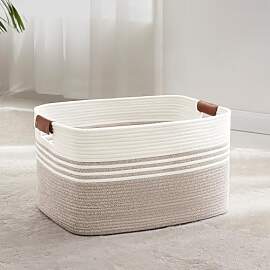 Wäschekorb Geflochten Groß aus Baumwollseil, 60L 