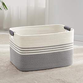 Wäschekorb Geflochten Groß aus Baumwollseil, 72L 