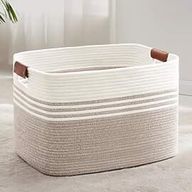 Wäschekorb Geflochten Groß aus Baumwollseil, 86L 