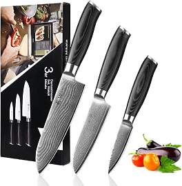 Wakoli Mikata 3-teiliges Damastmesser-Set aus