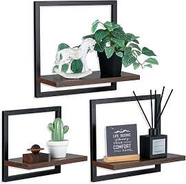 Walasis Wandregal Holz Metall für Wohnzimmer: 3er 