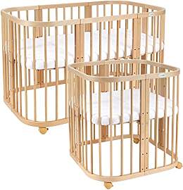 Waldin Babybett aus Holz 7in1 mit Matratze,