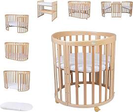 Waldin Oval Baby-Bett Mitwachsend Komplett Set
