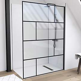 Walk-in-Dusche MARWELL "Bricks", schwarz 